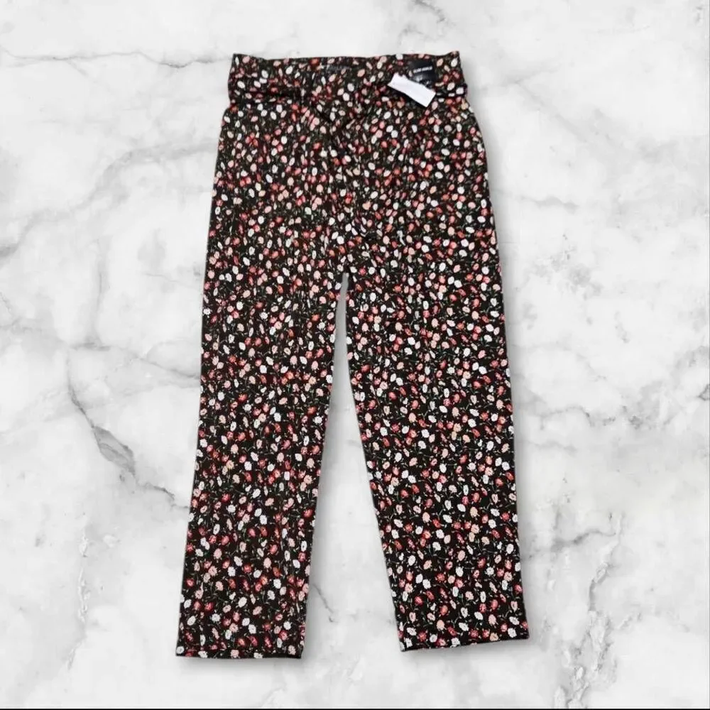 New York & Company Small Floral Brown Pants